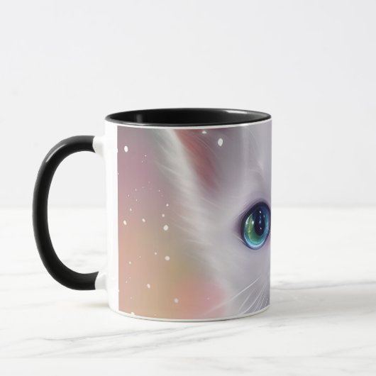 Schöne Fantasy White Fluffy Cat Tasse (Links)