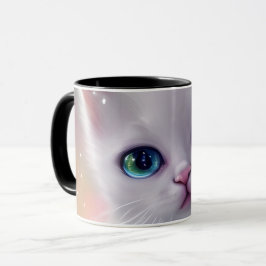 Schöne Fantasy White Fluffy Cat Tasse