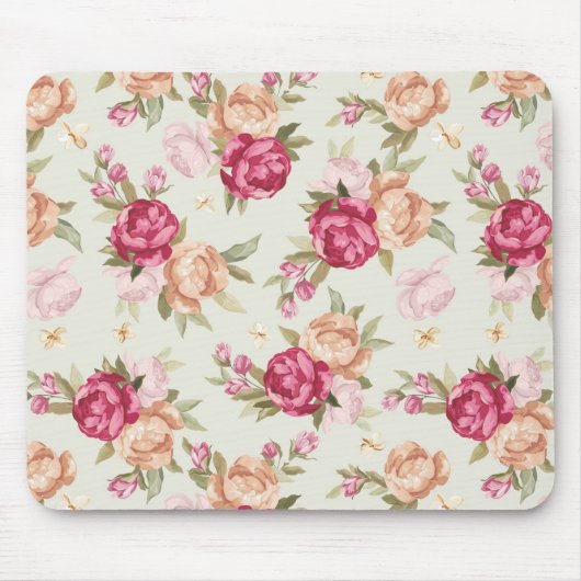 Schöne Farb-Pfingstrosenmuster auf Grün Mousepad (Vorne)