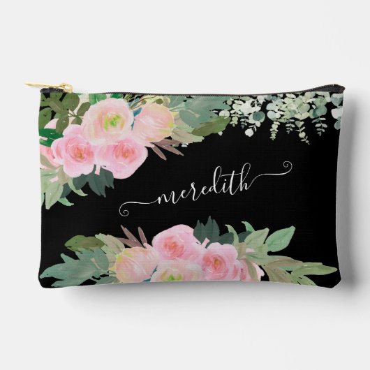 Schöne Farbe Schwarz und Rosa Blütenname Zubehörtasche (Vorderseite)