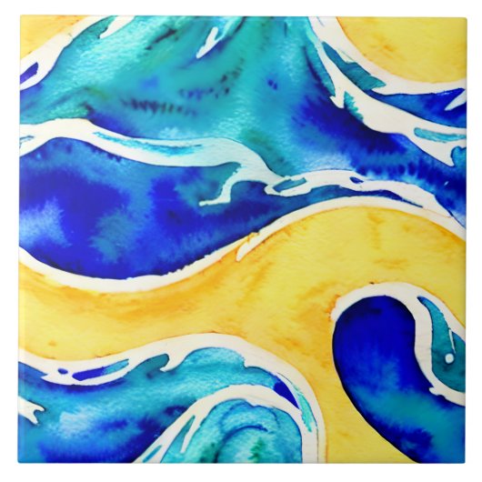 Schöne Farben handgezeichnet Ozean Blau und Weiß Fliese (Vorderseite)