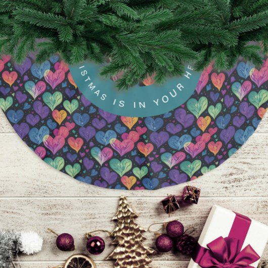 Schöne Farben Herzens Weihnachten Wasserfarbe Polyester Weihnachtsbaumdecke