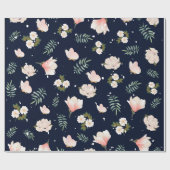 Schöne Farben Rosa und Marineblau Blütenhochzeit Geschenkpapier (Flach)