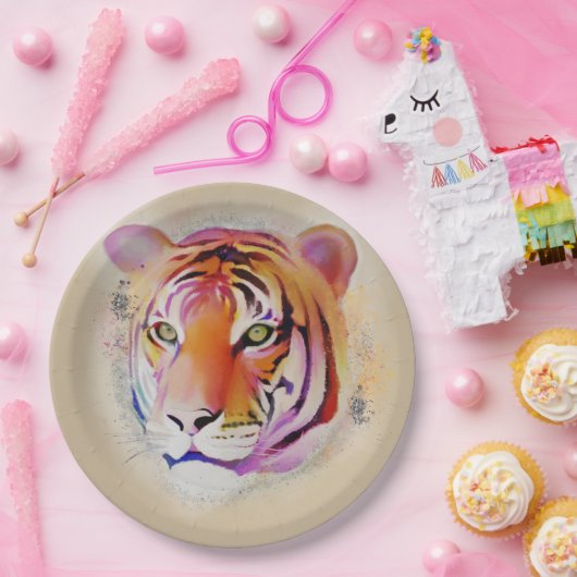 Schöne Farben Tiger Wasserfarbe Malerei Pappteller (Party)