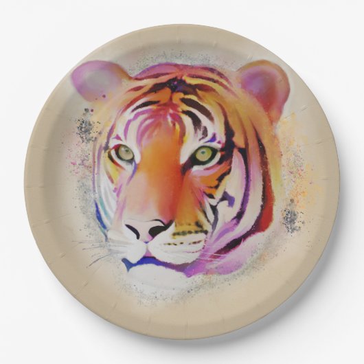 Schöne Farben Tiger Wasserfarbe Malerei Pappteller (Vorderseite)