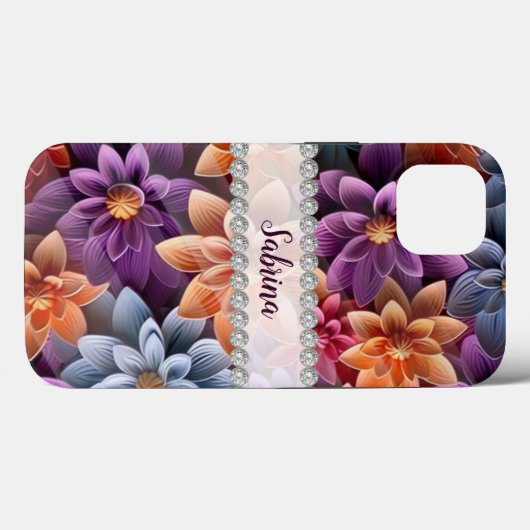 Schöne, farbenfrohe 3D-Blume Diamantenrahmen Case-Mate iPhone Hülle (Rückseite (Horizontal))
