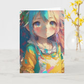 Schöne farbenfrohe Anime Girl Geburtstag Karte (Gelbe Blume)