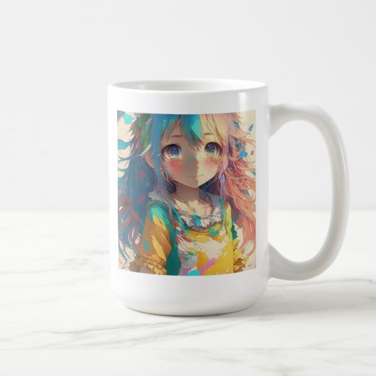 Schöne farbenfrohe Anime Girl haben einen schönen Kaffeetasse (Rechts)
