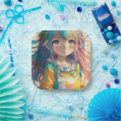 Schöne farbenfrohe Anime Girl Pappteller (Party)
