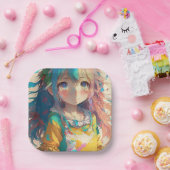 Schöne farbenfrohe Anime Girl Pappteller (Party)