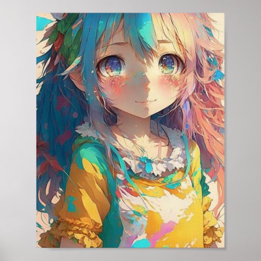 Schöne farbenfrohe Anime Girl Poster (Vorne)