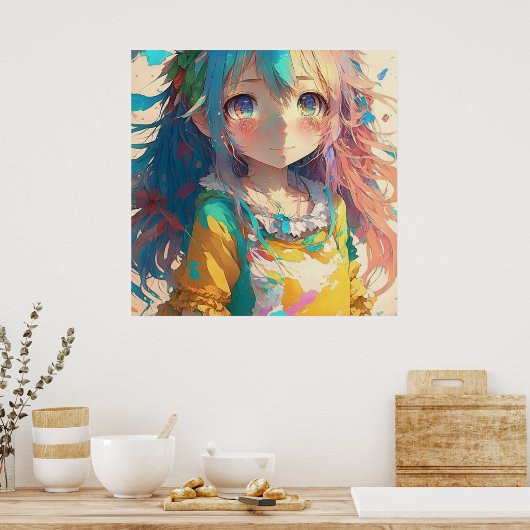 Schöne farbenfrohe Anime Girl Poster (Küche)