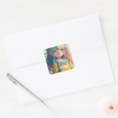 Schöne farbenfrohe Anime Girl Quadratischer Aufkleber (Umschlag)