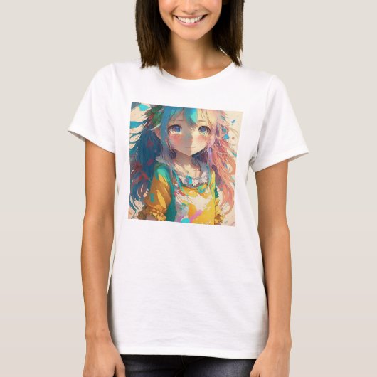 Schöne farbenfrohe Anime Girl T-Shirt (Vorderseite)