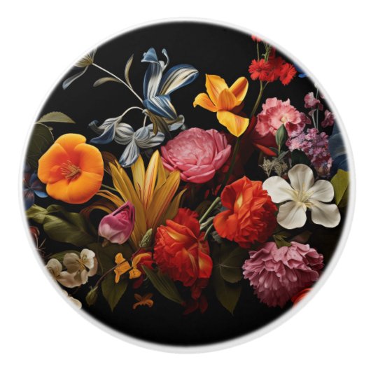 Schöne farbenfrohe Blume auf schwarz Keramikknauf (Vorderseite)