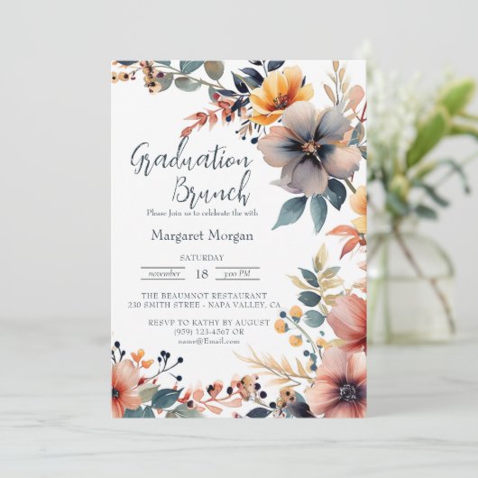Schöne farbenfrohe Blume Brautparty Einladung (Stehend Vorderseite)
