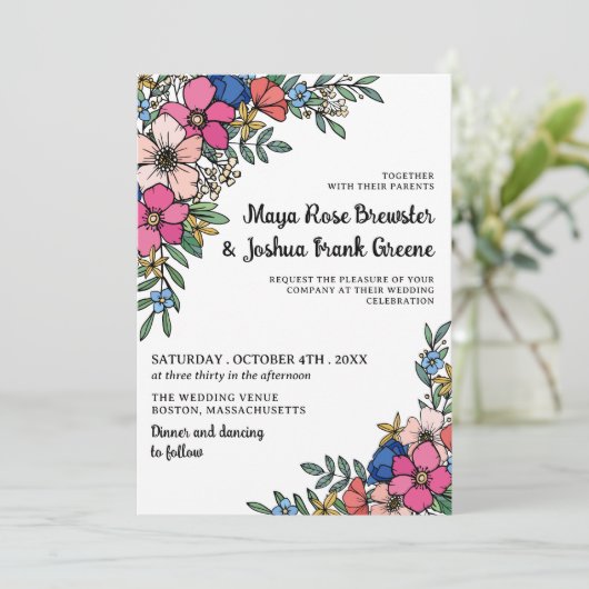 Schöne farbenfrohe Blume Frühjahrsgipfel Einladung (Stehend Vorderseite)