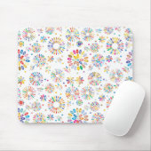 Schöne farbenfrohe Blumen Kreise Muster auf Weiß Mousepad (Mit Mouse)