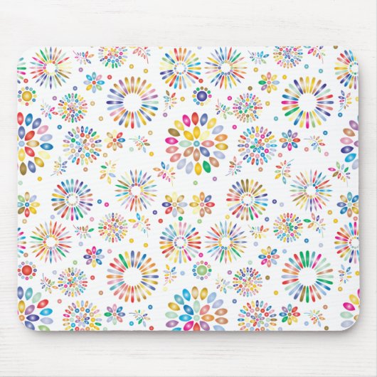 Schöne farbenfrohe Blumen Kreise Muster auf Weiß Mousepad (Vorne)