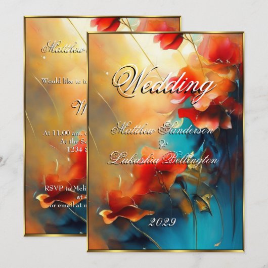 Schöne farbenfrohe Blumen Moderne Hochzeit Einladung (Vorne/Hinten)