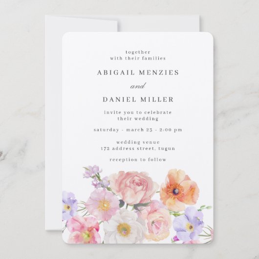 Schöne farbenfrohe Blumenhochzeit Einladung (Vorderseite)