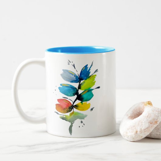 Schöne farbenfrohe, blumenlose Blume Zweifarbige Tasse (Mit Donut)