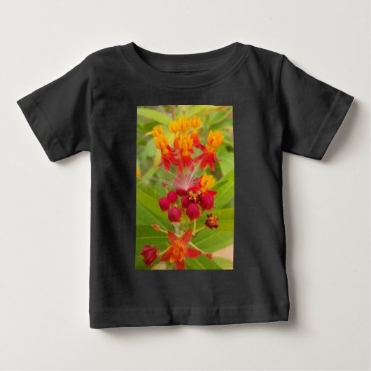 Schöne, farbenfrohe Blüte mit Milkweed Art Printin Baby T-shirt (Vorderseite)