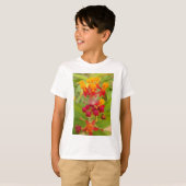 Schöne, farbenfrohe Blüte mit Milkweed Art Printin T-Shirt (Vorne ganz)