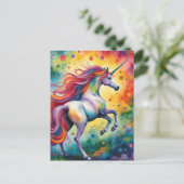 Schöne farbenfrohe Fantasy Einhorn Postkarte (Stehend Vorderseite)