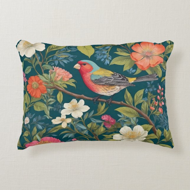 Schöne farbenfrohe Finch Bird Botanisch Dekokissen (Vorderseite)