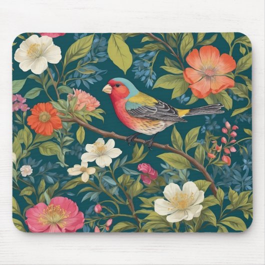 Schöne farbenfrohe Finch Bird Botanisch Mousepad (Vorne)