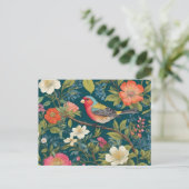 Schöne farbenfrohe Finch Bird Botanisch Postkarte (Stehend Vorderseite)