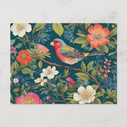Schöne farbenfrohe Finch Bird Botanisch Postkarte (Vorderseite)