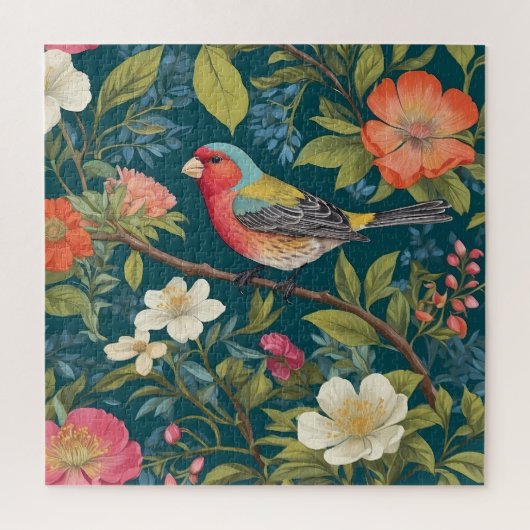 Schöne farbenfrohe Finch Bird Botanisch Puzzle (Vertikal)