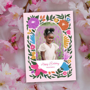Schöne farbenfrohe florale Foto-Mädchen-Geburtstag Karte