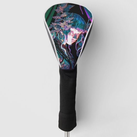 Schöne farbenfrohe Frau und Pflanze Golf Headcover (Vorderseite)