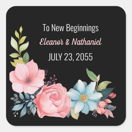 Schöne farbenfrohe Hochzeit der Flora Quadratischer Aufkleber (Vorderseite)