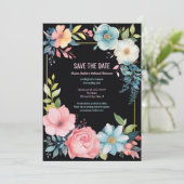 Schöne farbenfrohe Hochzeit der Flora Save The Date (Stehend Vorderseite)