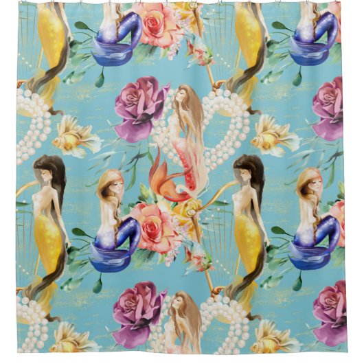 Schöne farbenfrohe Meerjungfrau Nautic Duschvorhang (Vorderseite)