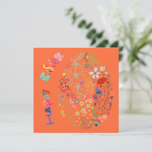 Schöne farbenfrohe Osterkarte für Eierflora (Stehend Vorderseite)