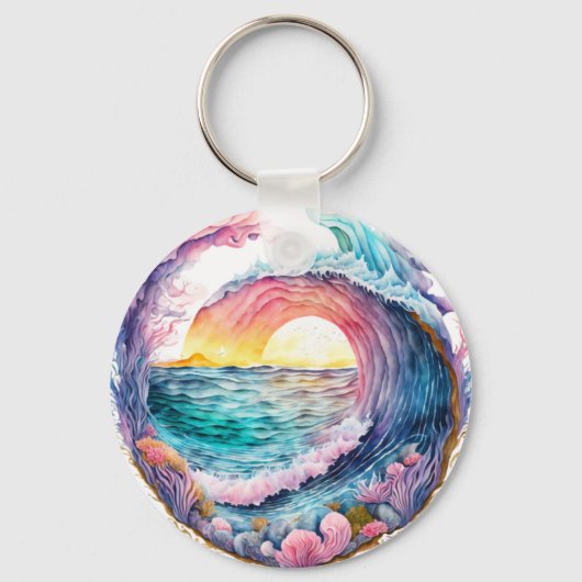 Schöne farbenfrohe Ozeanwelle Schlüsselanhänger (Rückseite)