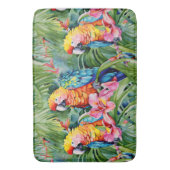 Schöne farbenfrohe Papageien und tropische Blume Badematte (Vorderseite Vertikal)