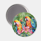 Schöne farbenfrohe Papageien und tropische Blume Magnet (Vorderseite/Rückseite)