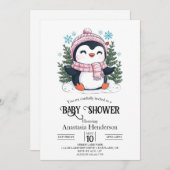 Schöne farbenfrohe Pinguin-Babydusche Einladung (Vorne/Hinten)