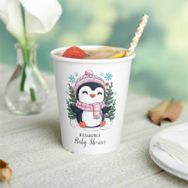 Schöne farbenfrohe Pinguin-Babydusche Pappbecher