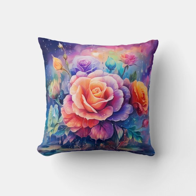 Schöne farbenfrohe Rose Kissen (Vorderseite)
