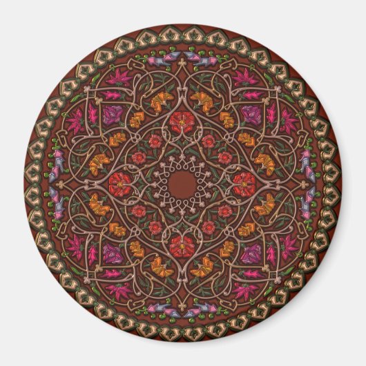 Schöne, farbenfrohe Rot-Mandala-Aufkleber Magnet (Vorne)