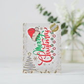 Schöne farbenfrohe rote frohe Weihnachten Neues Ja Postkarte (Stehend Vorderseite)