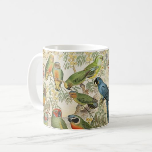 Schöne, farbenfrohe tropische Vogelparrots Kaffeetasse (Vorderseite Links)