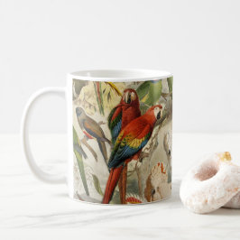 Schöne, farbenfrohe tropische Vogelparrots Kaffeetasse